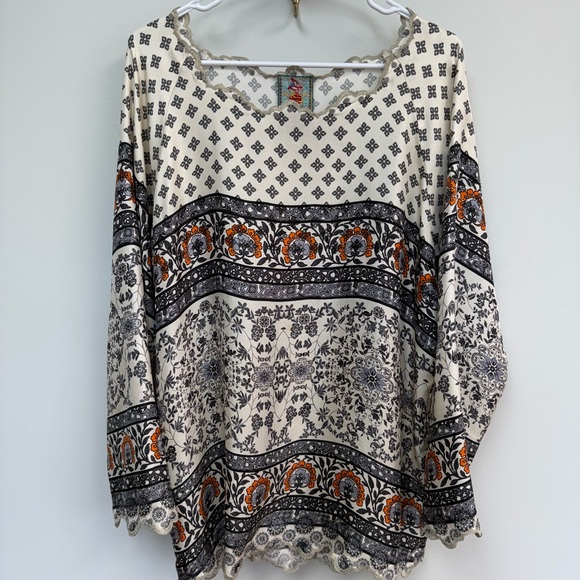 Johnny Was Cream and Black Patterned Blouse - Picture 1 of 6